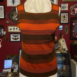 Vintage Orange and Brown Sweater Tank 100% Pure Virgin Wool Geistex 1950 to 1960